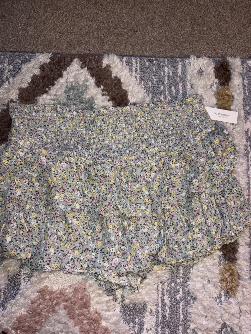 No Comment Floral Smocked Mini Skirt in Sage with Yellow & Purple Accents